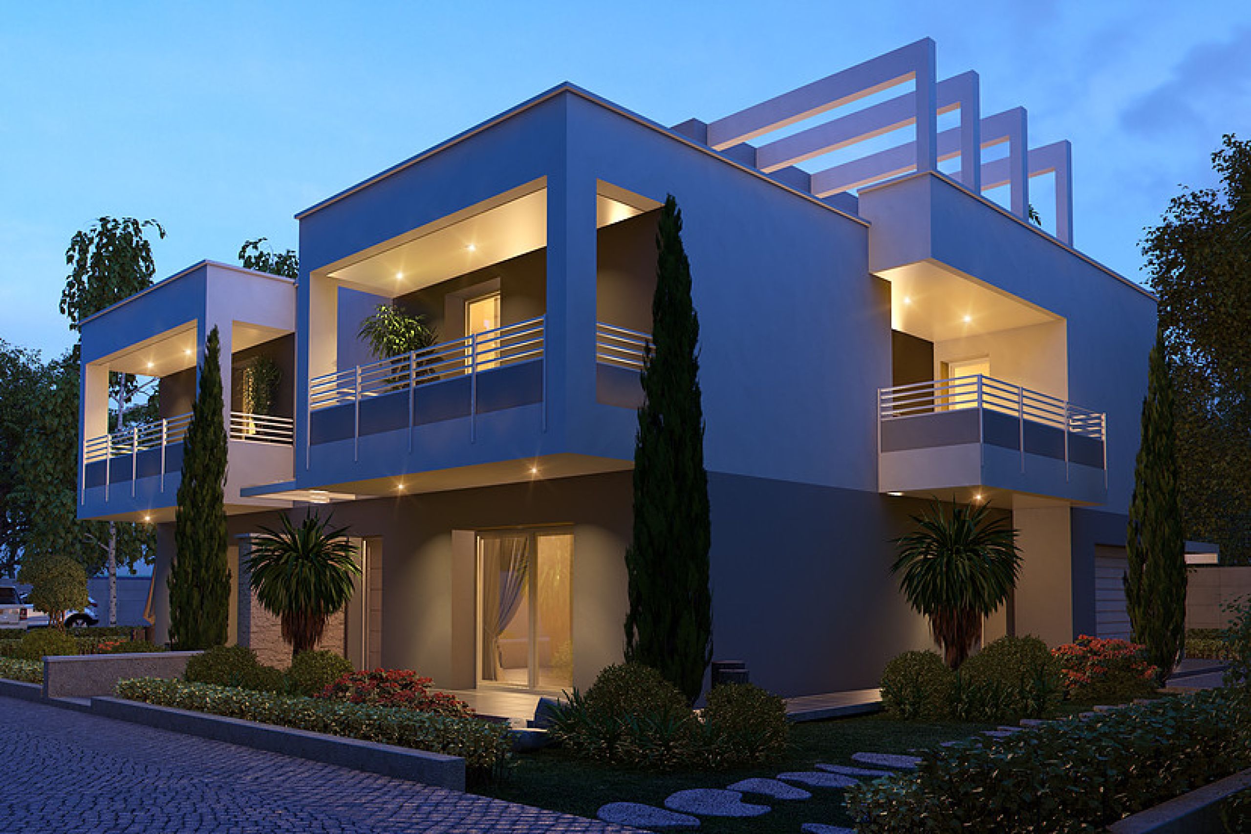 Casa completa illuminata di notte